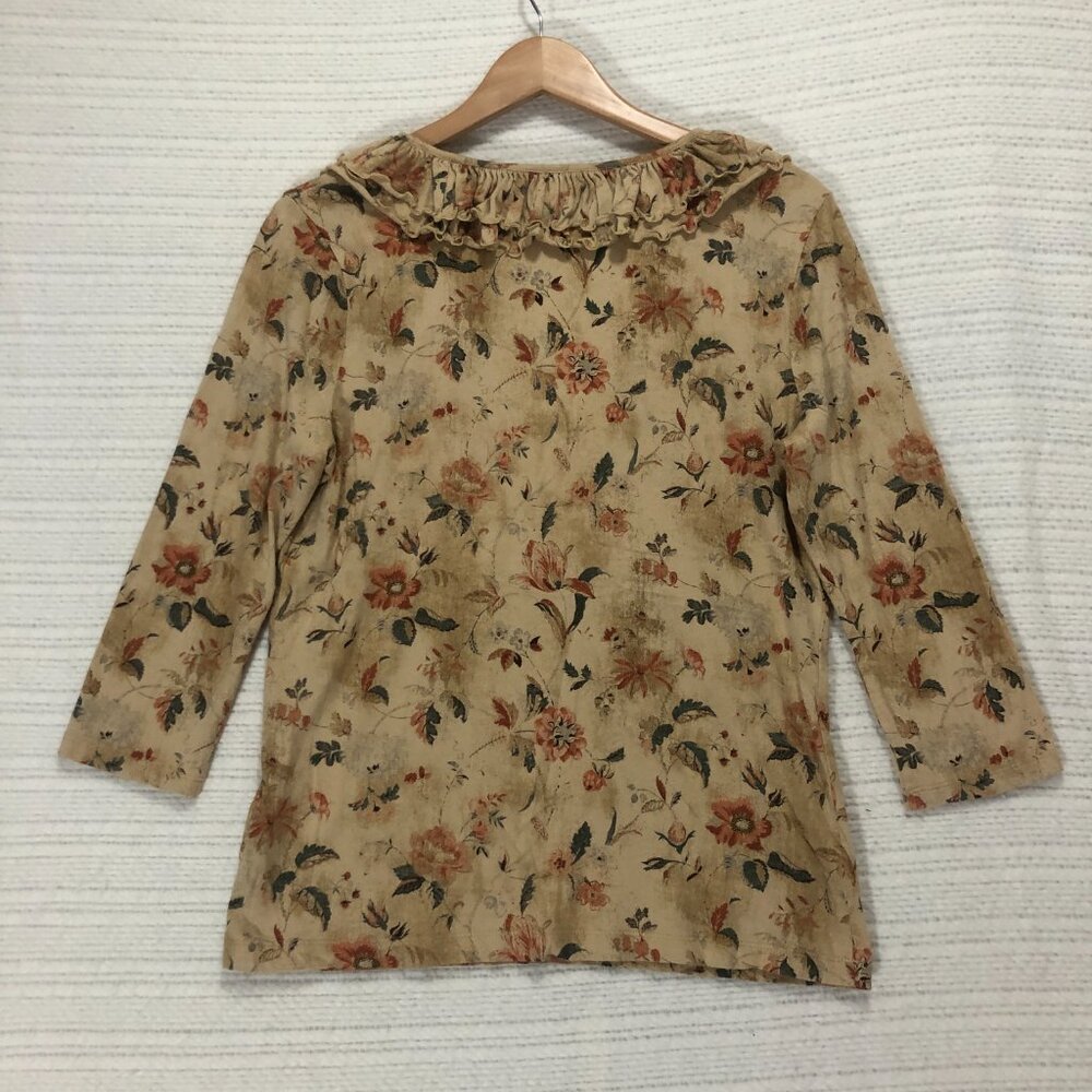 Lauren Jeans Co. Floral Ruffle Neckline 3/4 Sleeve Blouse Top - Picture 6 of 8